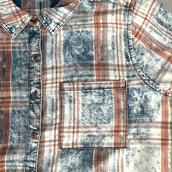 Soft Surroundings 100% Cotton Plaid Long Tunic Top with Pockets Blue & Orange XL - Picture 3 of 13